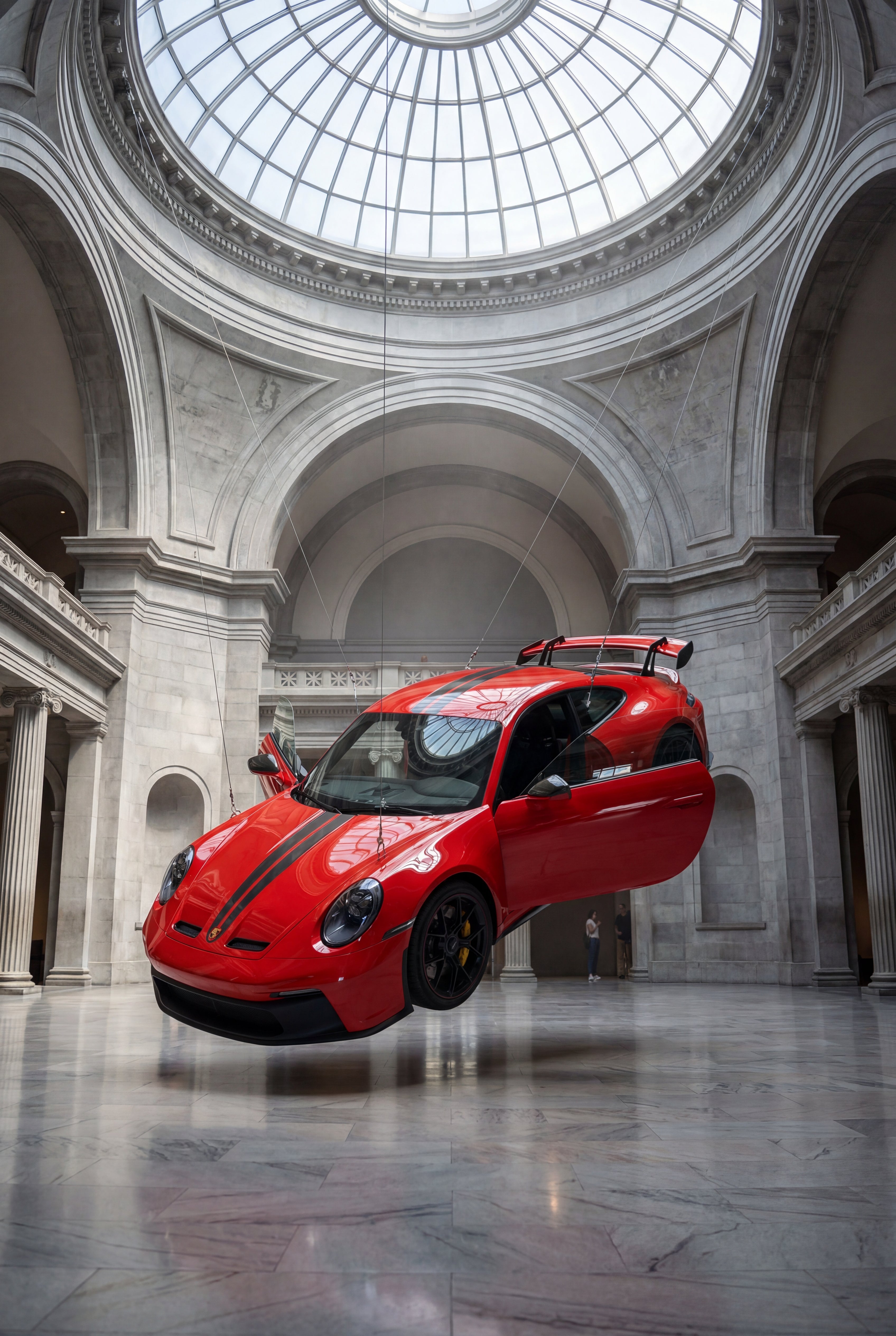 Floating Porsche in Museum – AI Prompt